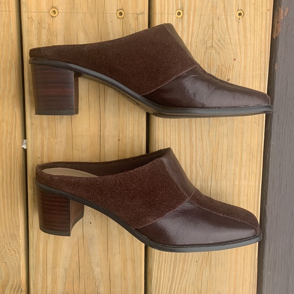 Brown Leather and Suede Slip On Heels 2" Heel size 7 - Picture 11 of 11